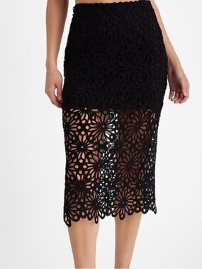 Express Black Crochet Floral Midi Skirt